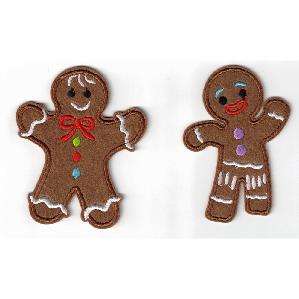 (2) Ginger Bread Man Holidays Embroidered 4x3in Iron / Sew-On Patch